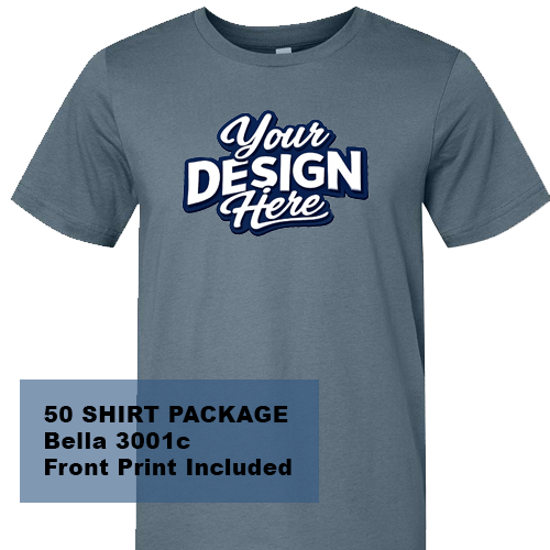 50 SHIRT PACKAGE Bella & Canvas 3001 Front Print Included