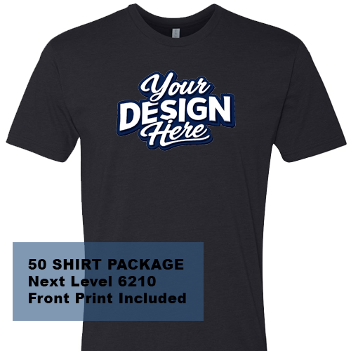 50 SHIRT PACKAGE Next Level 6210 Front Print Included