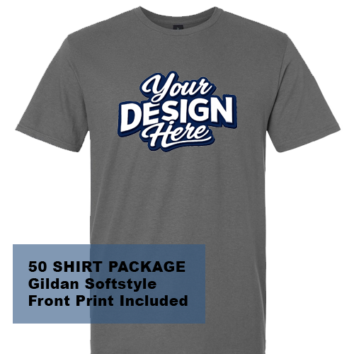 50 SHIRT PACKAGE Gildan Softstyle Front Print Included