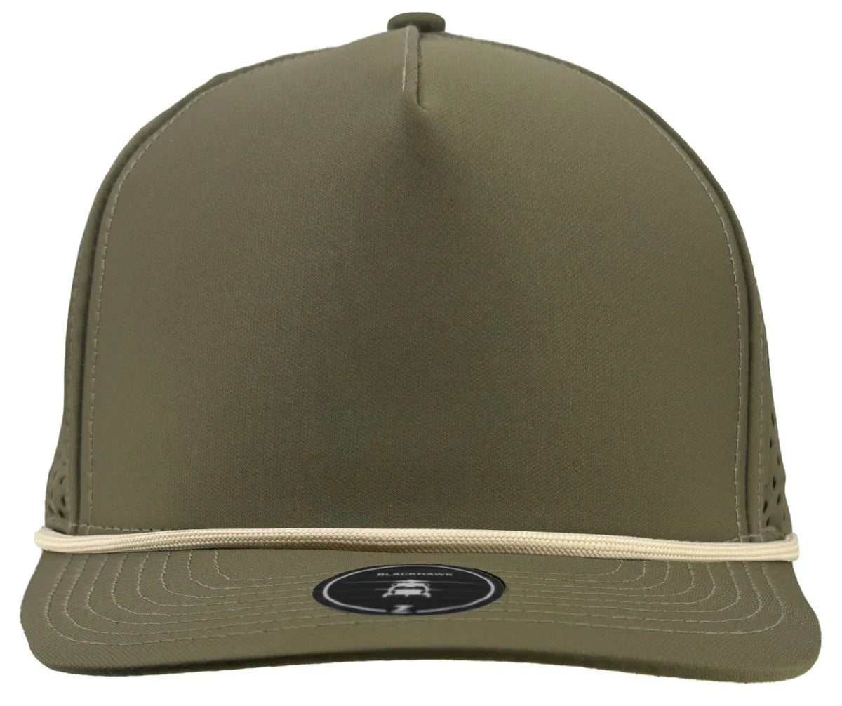 ZAPPED HEADWEAR - 5 Panel Medium Profile Snapback - BLACKHAWK R+ (With Rope)